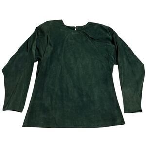 VTG Bushwacker USA Leather Shirt Long Sleeve Top Blouse Womens Medium Green Flaw